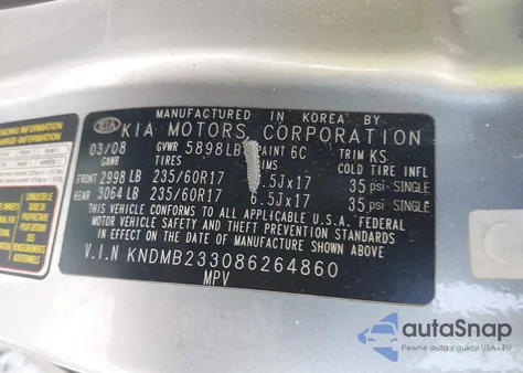 2008 Kia Sedona Ex из США, поврежденный, VIN KNDMB233086264860